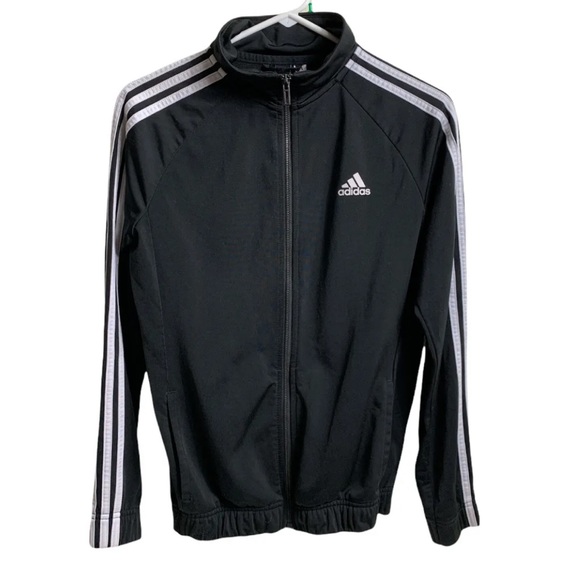 Adidas Jacket Women Small Black White Track Stripes Athletic Sports Zip Casual - Picture 4 of 12